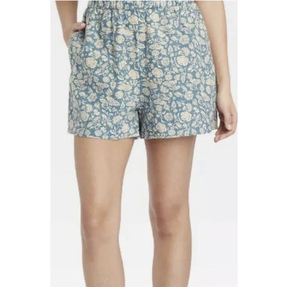 Women's Floral High-Rise Pull-On Shorts Universal Thread Blue XS‎ Pockets Linen